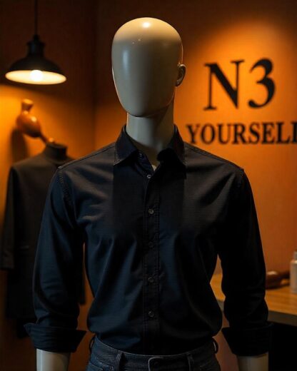 Black Long-Sleeve Fitted Shirt