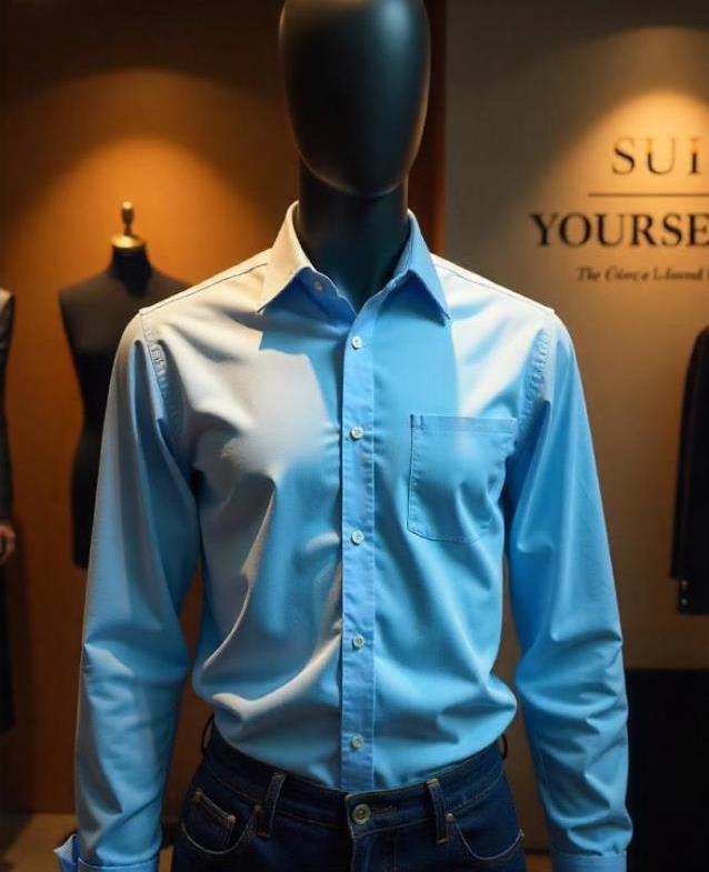 Light Blue Long-Sleeve Fitted Shirt