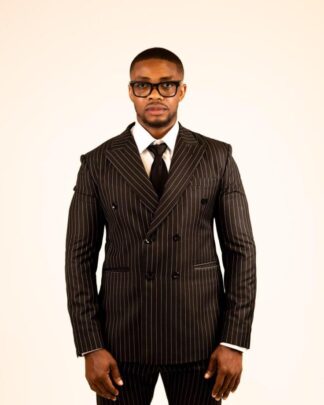 Black Double-Breasted Pin Stripe Suit