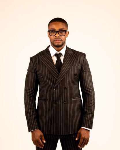 Black Double-Breasted Pin Stripe Suit