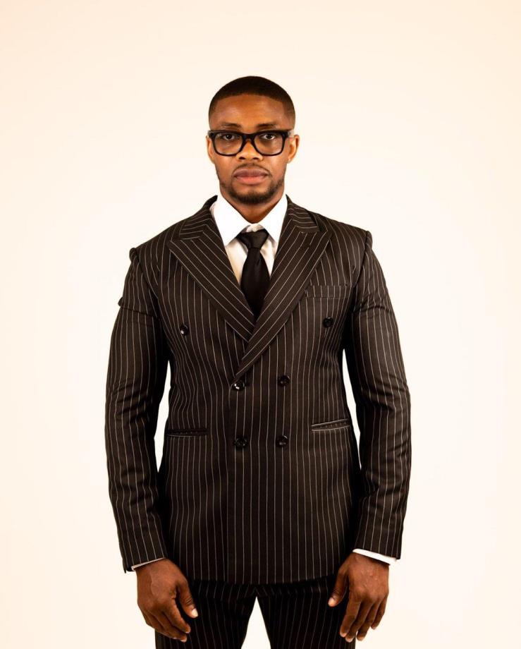 Black Double-Breasted Pin Stripe Suit